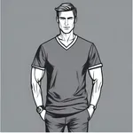 dark grey V-neck t-shirt with dark collar and cuffs image